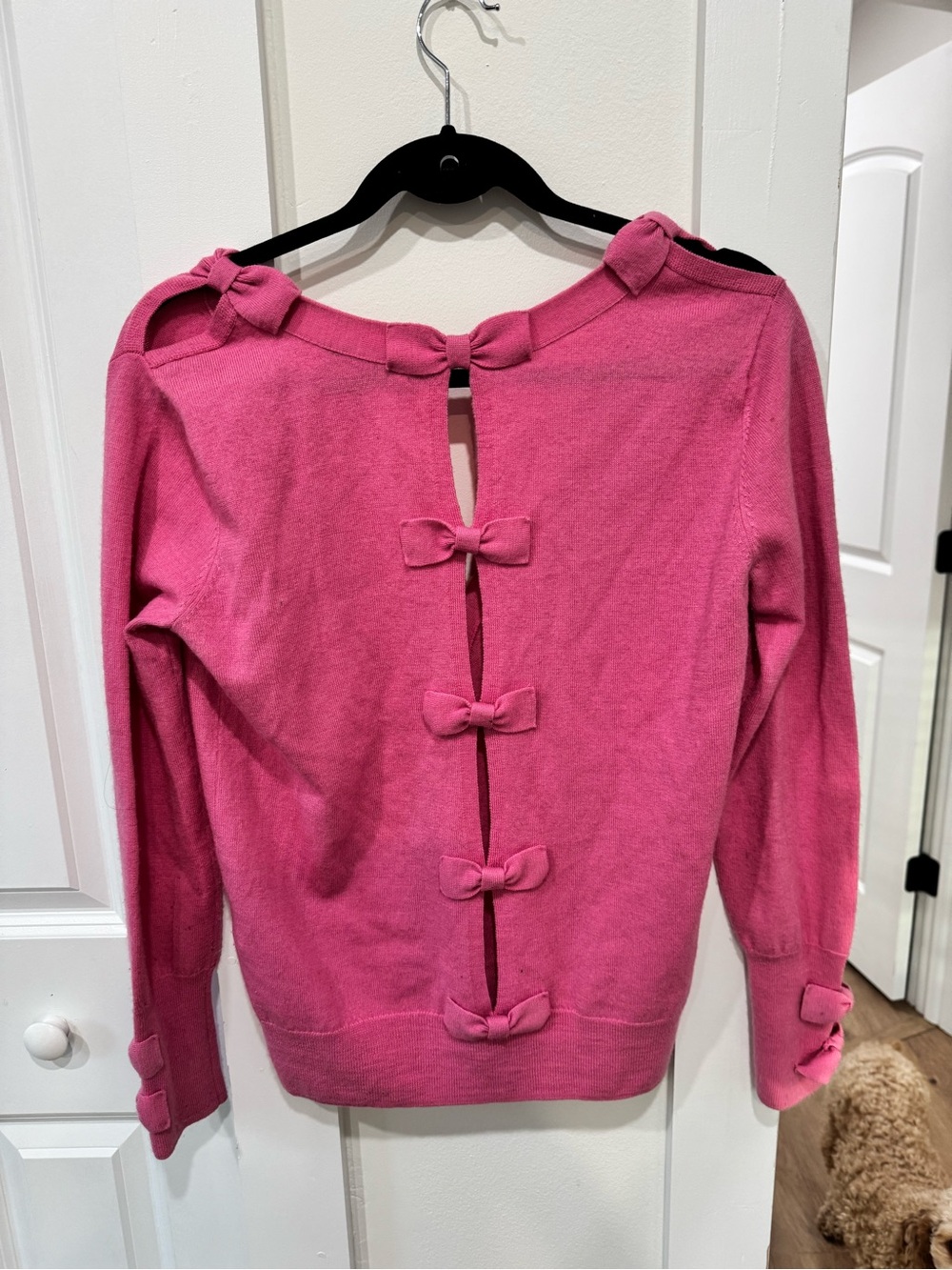 Juicy Couture 100% Wool Pink Open-Back Bow Detail Sweater